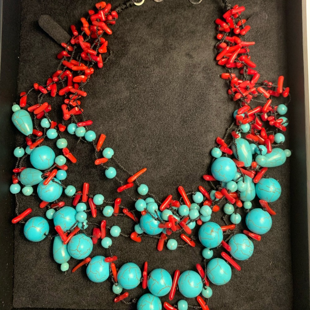 Turquoise and coral necklace